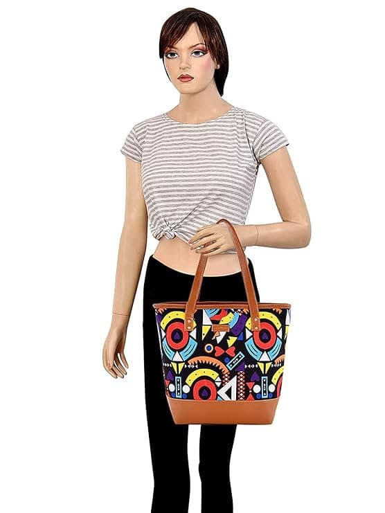 Geometric print design canvas women tote bag