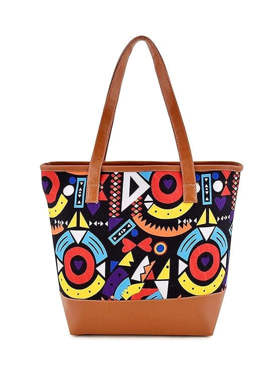 Geometric print design canvas women tote bag