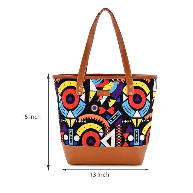 Geometric print design canvas women tote bag