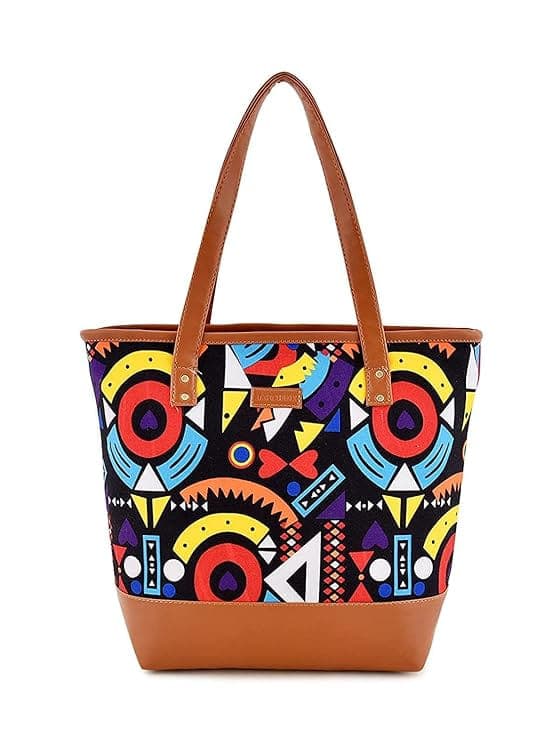 Geometric print design canvas women tote bag