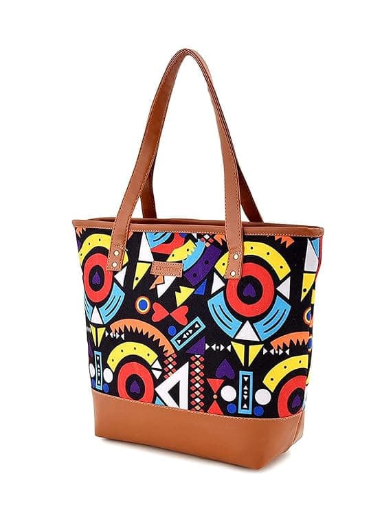 Geometric print design canvas women tote bag
