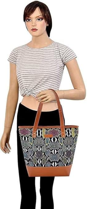 Python Print Canvas PU Women Tote Bag