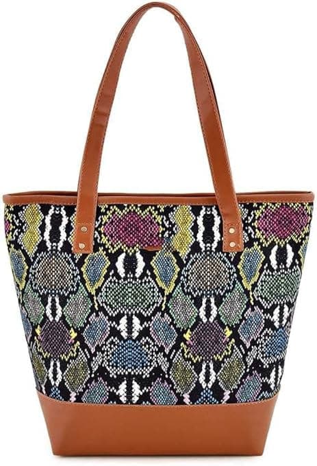Python Print Canvas PU Women Tote Bag