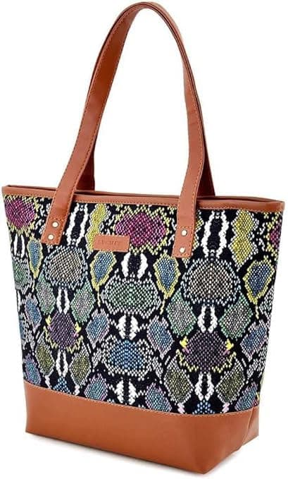 Python Print Canvas PU Women Tote Bag