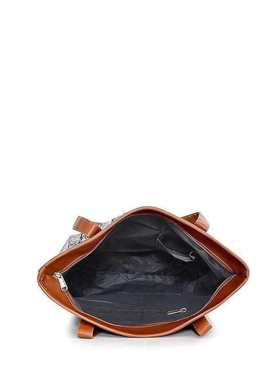 Snake print canvas PU women tote bag