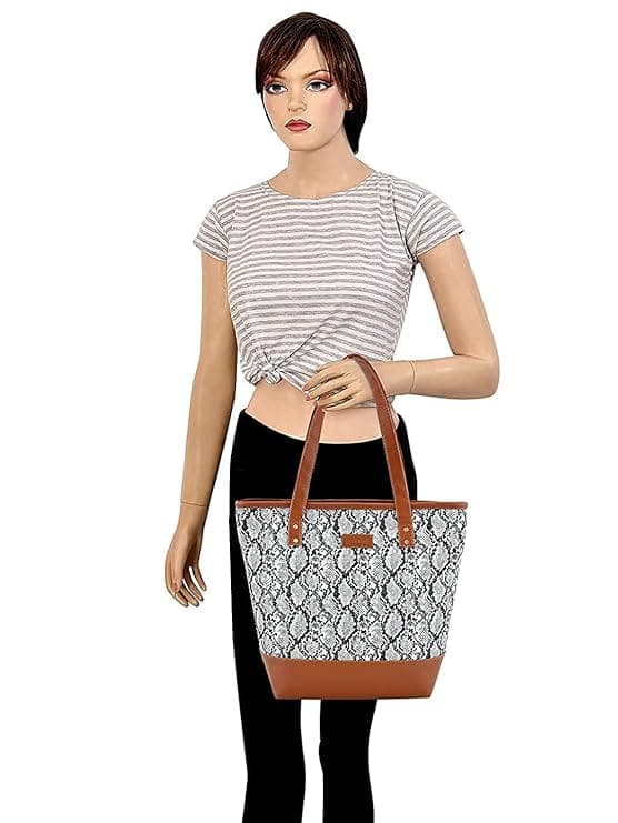 Snake print canvas PU women tote bag