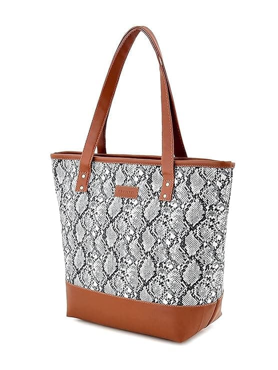 Snake print canvas PU women tote bag