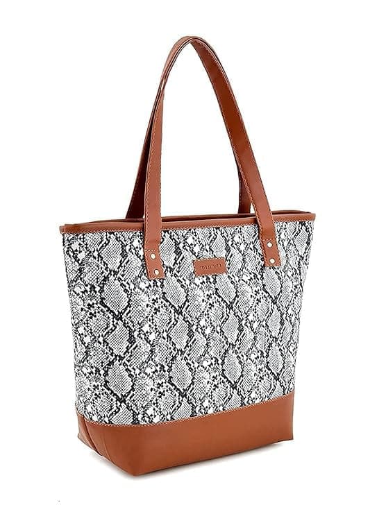 Snake print canvas PU women tote bag