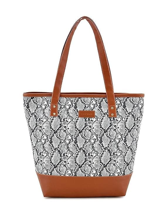 Snake print canvas PU women tote bag