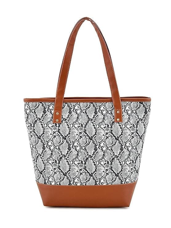 Snake print canvas PU women tote bag