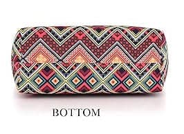 Red zig zag printed canvas women tote bag