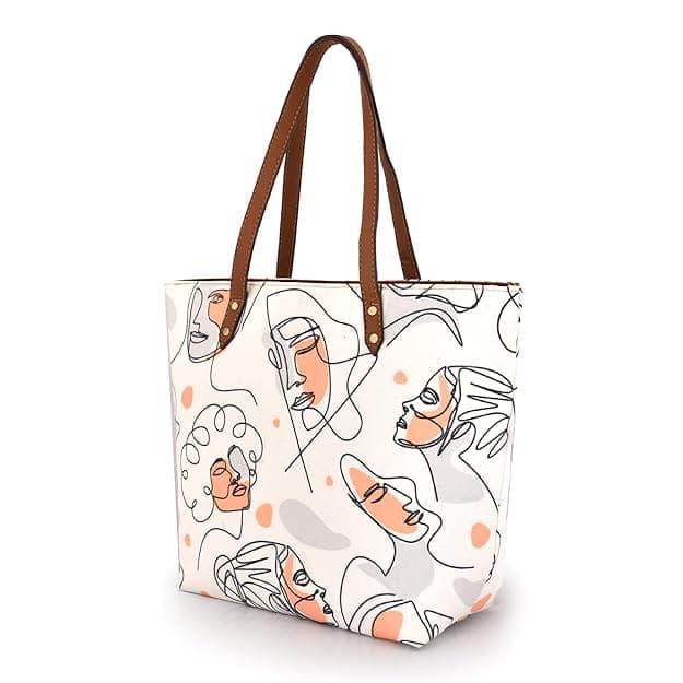 Human face print canvas women bag