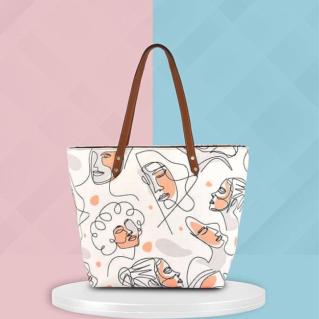 Human face print canvas women bag