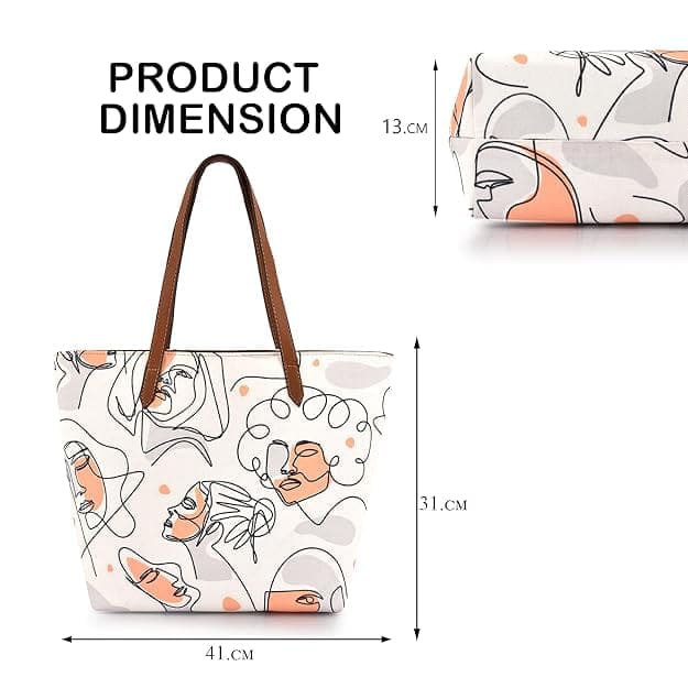 Human face print canvas women bag