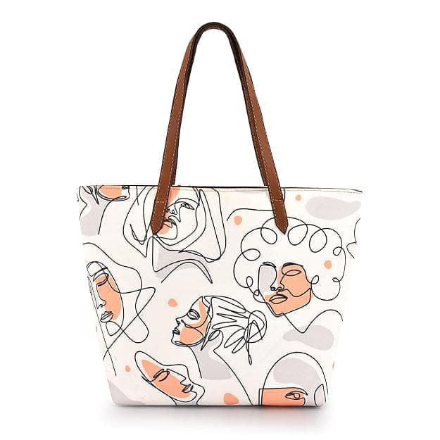 Human face print canvas women bag