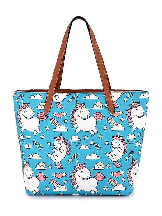 Horse Cartoon Print Canvas Women Tote Bag