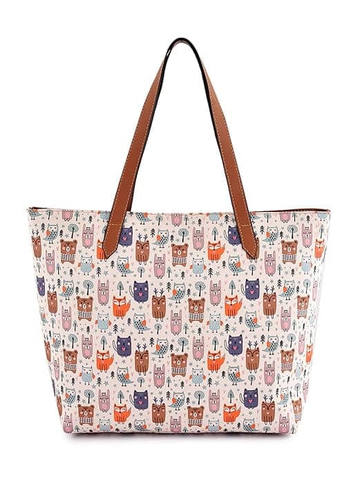 Owl Printed Canvas Tote Bag