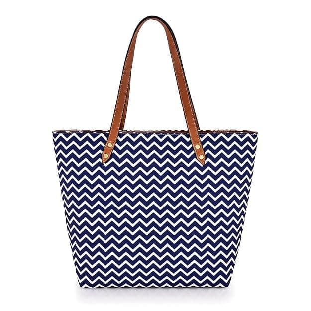 Black White Zig Zag Print Canvas Tote Bag