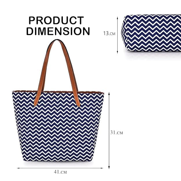 Black White Zig Zag Print Canvas Tote Bag