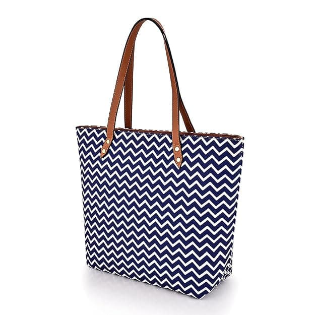 Black White Zig Zag Print Canvas Tote Bag