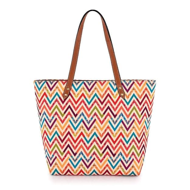 Rainbow Zig Zag Print Canvas Tote Bag 