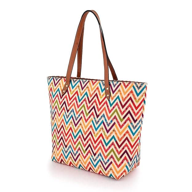 Rainbow Zig Zag Print Canvas Tote Bag 