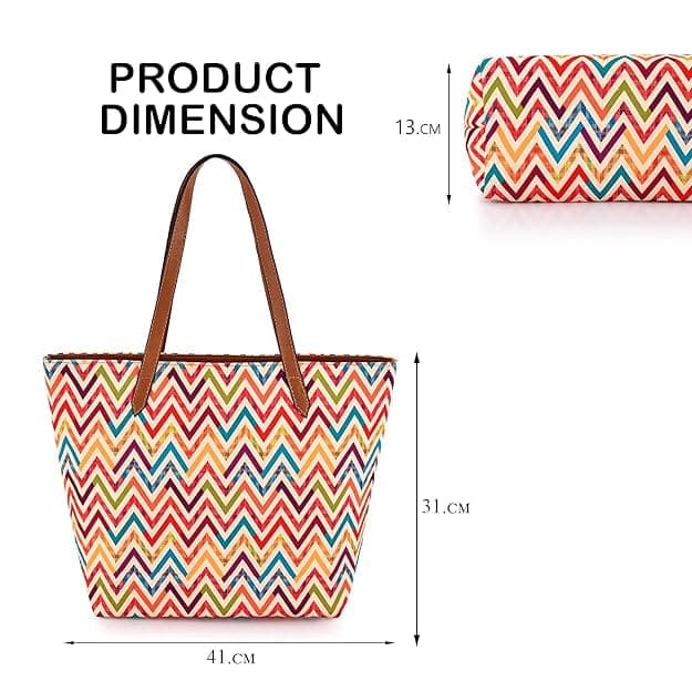 Rainbow Zig Zag Print Canvas Tote Bag 