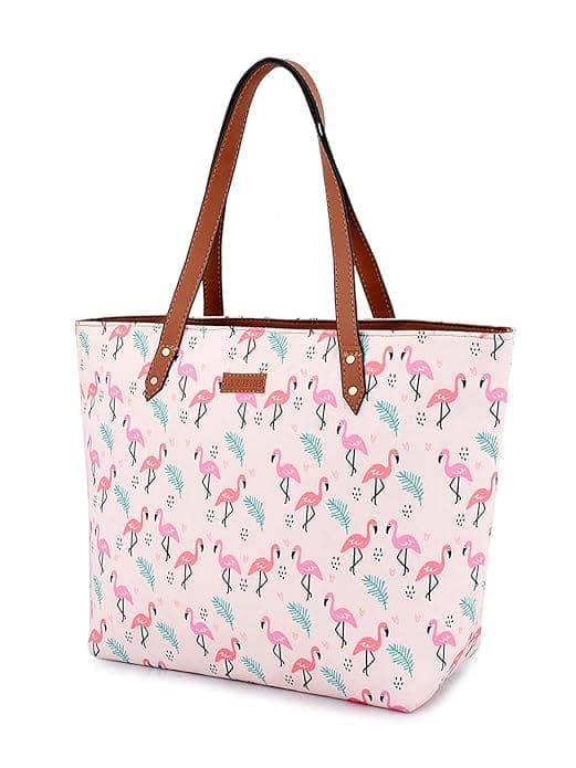 Flamingo Print Canvas Tote Bag