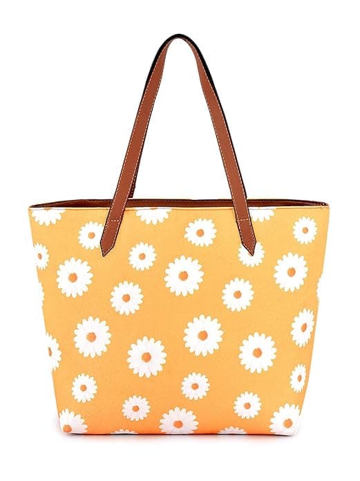 Sunflower Print Canvas Tote Bag