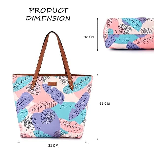 Turquoise Blue peach leaf print tote bag