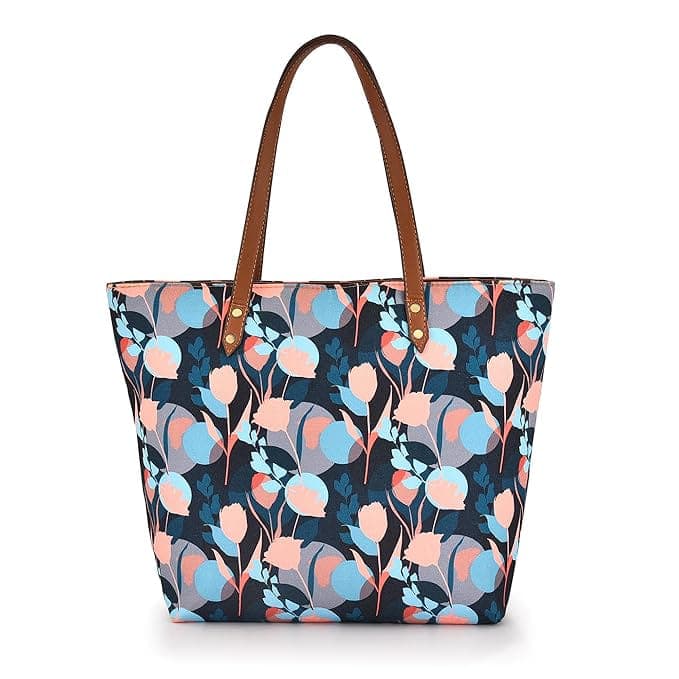Blue Peach Floral print canvas bag