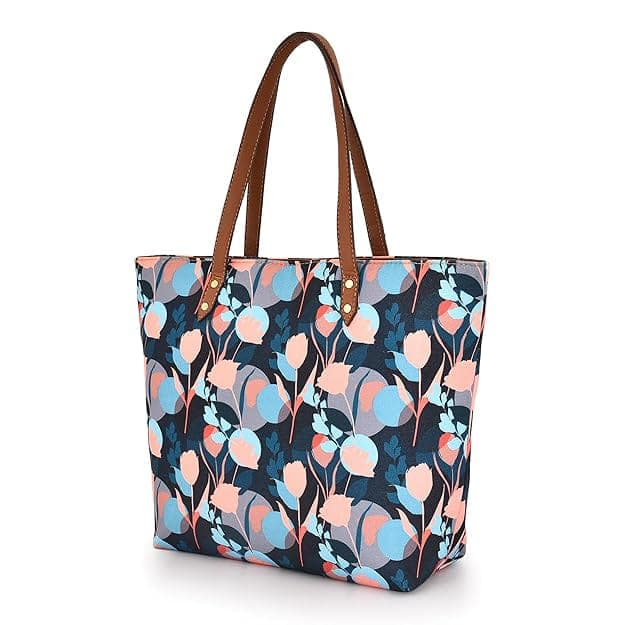 Blue Peach Floral print canvas bag