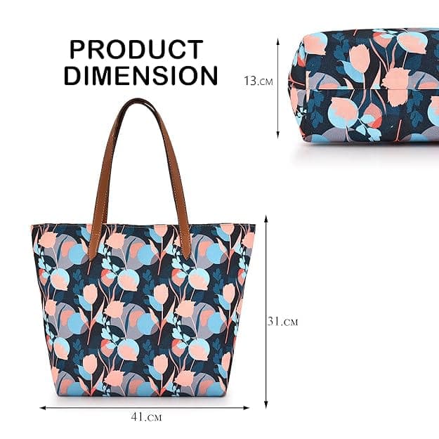 Blue Peach Floral print canvas bag