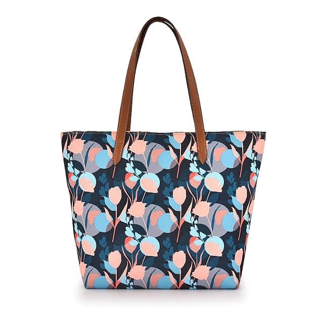 Blue Peach Floral print canvas bag