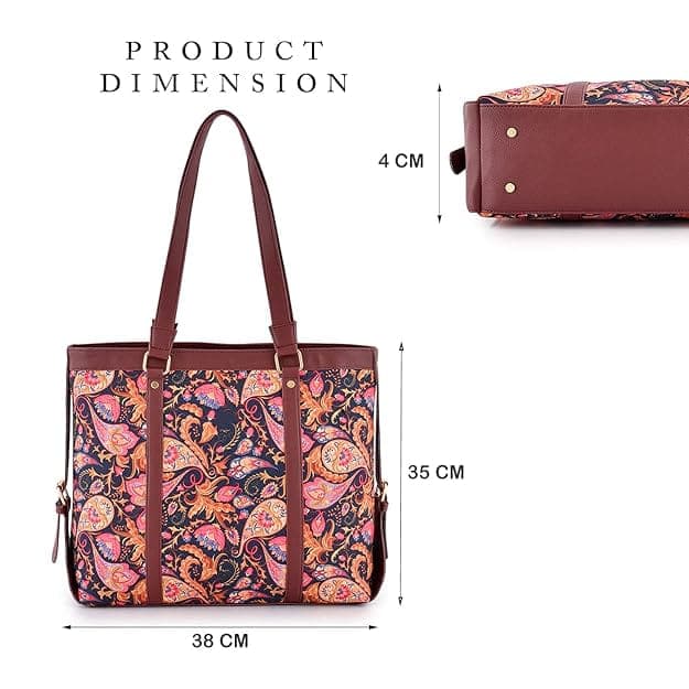 Blue Pink Printed Canvas PU Tote Bag