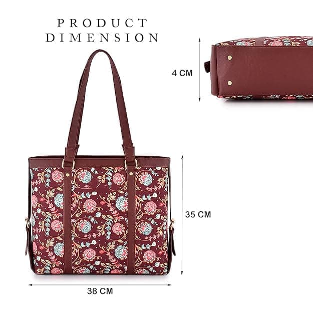 Maroon Base Floral print canvas pu tote bag