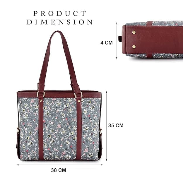 Grey Base Floral Print Canvas PU Bag