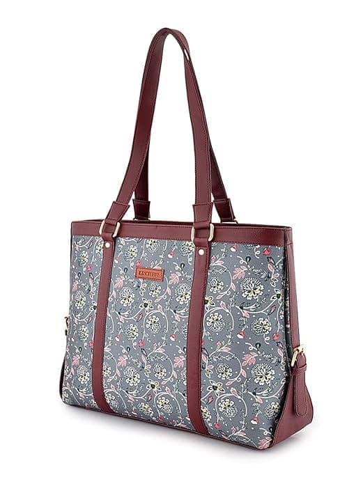 Grey Base Floral Print Canvas PU Bag