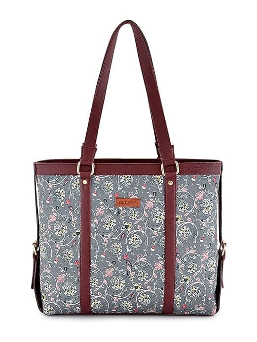 Grey Base Floral Print Canvas PU Bag