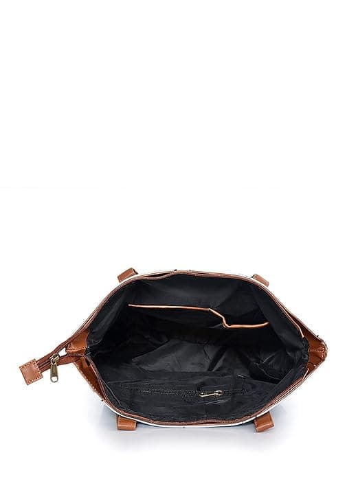 Rose print canvas PU women tote bag