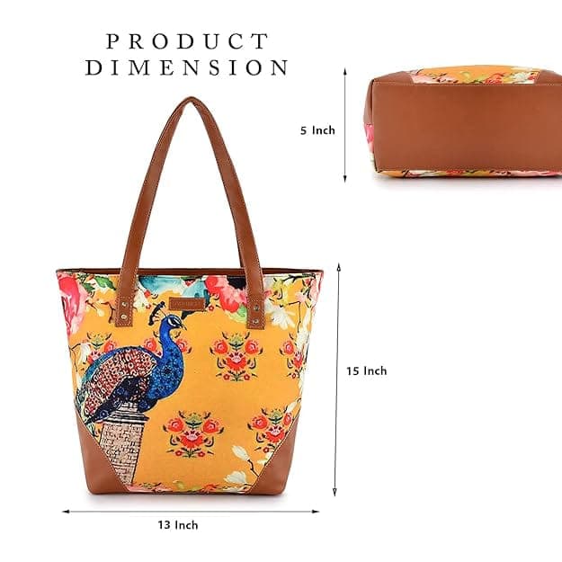  Peacock print canvas pu women tote bag