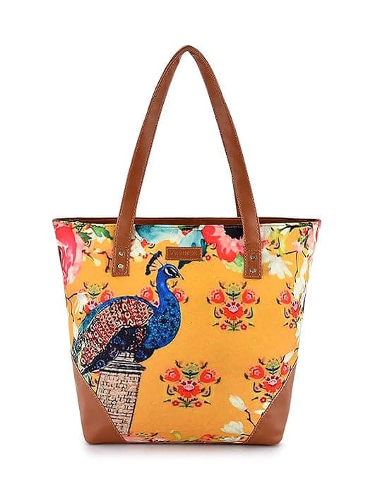  Peacock print canvas pu women tote bag