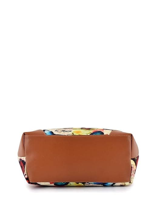 Butterfly print canvas pu women tote bag