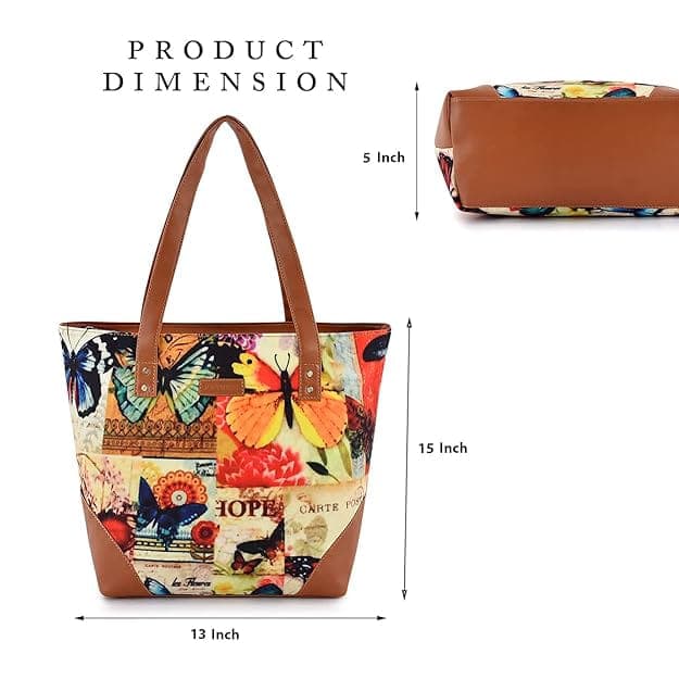 Butterfly print canvas pu women tote bag