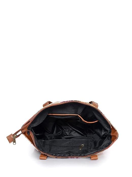 Leaf print canvas pu women tote bag