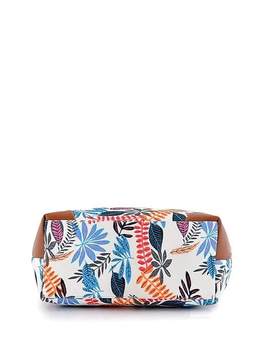 Leaf print canvas pu women tote bag