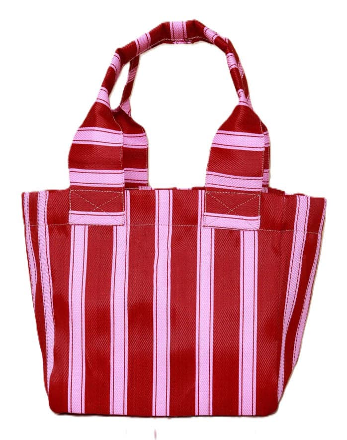 Red pink nylon tote bag