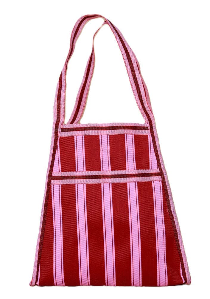 Red pink trapezium shape nylon bag