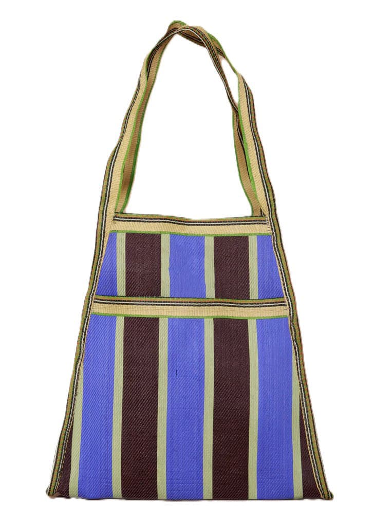 Blue brown trapezium shape nylon bag