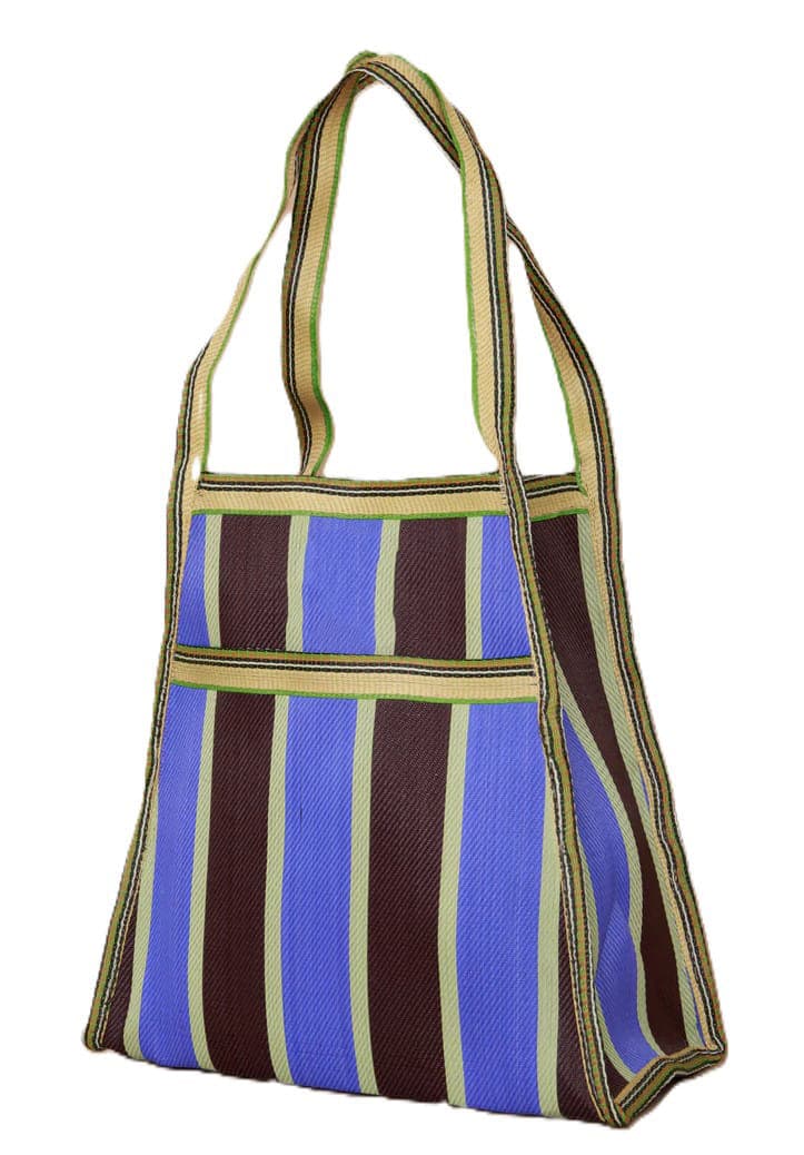 Blue brown trapezium shape nylon bag